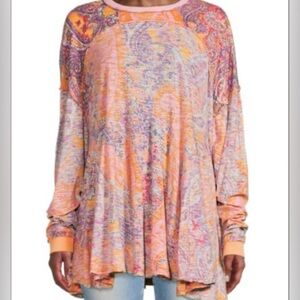 Free People burnout tee is printed in a faded paisley pattern & is oversized SM